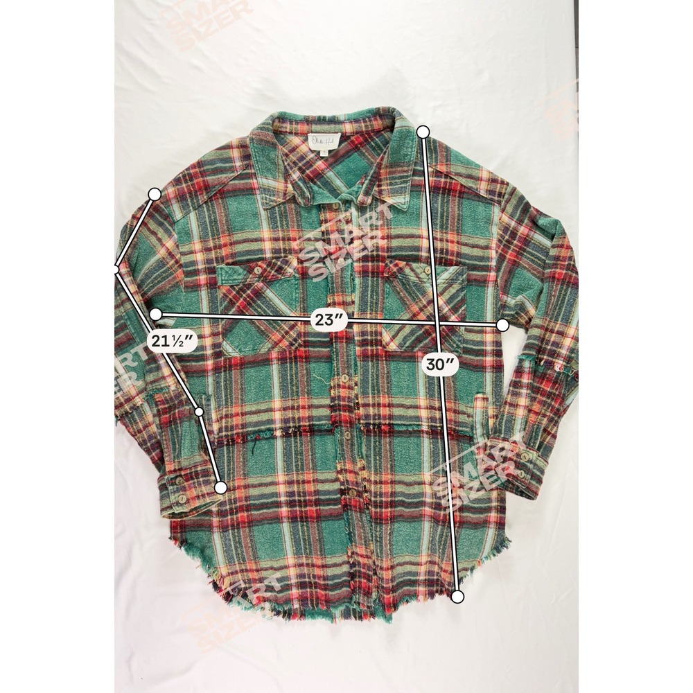 Oli & Hali Plaid Button Down Shacket Womens S Green Raw Hem Grunge Shabby Boho - Picture 8 of 10